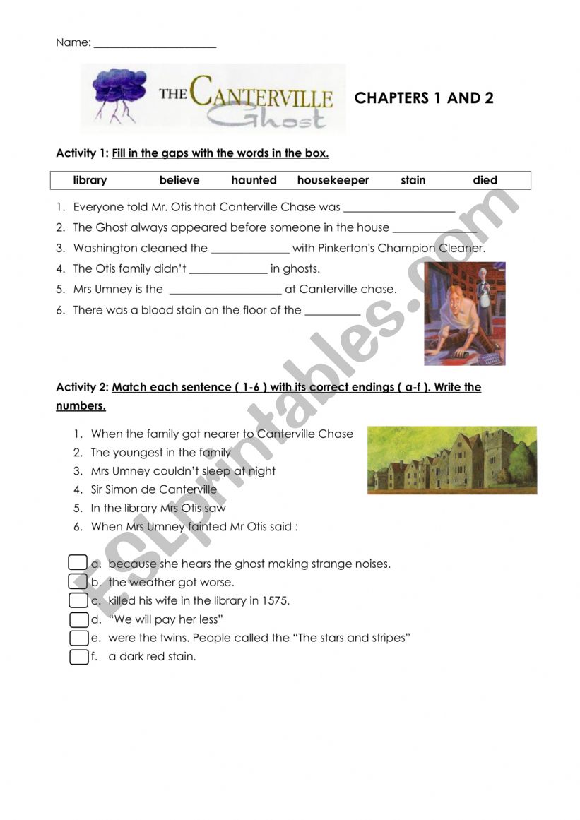 The Canterville Ghost worksheet