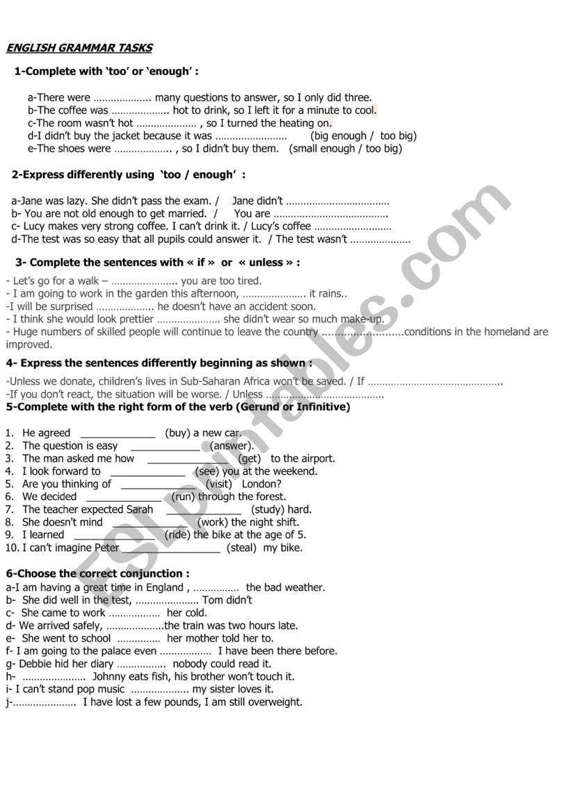 ENGLISH GRAMMAR EXERCISES  worksheet