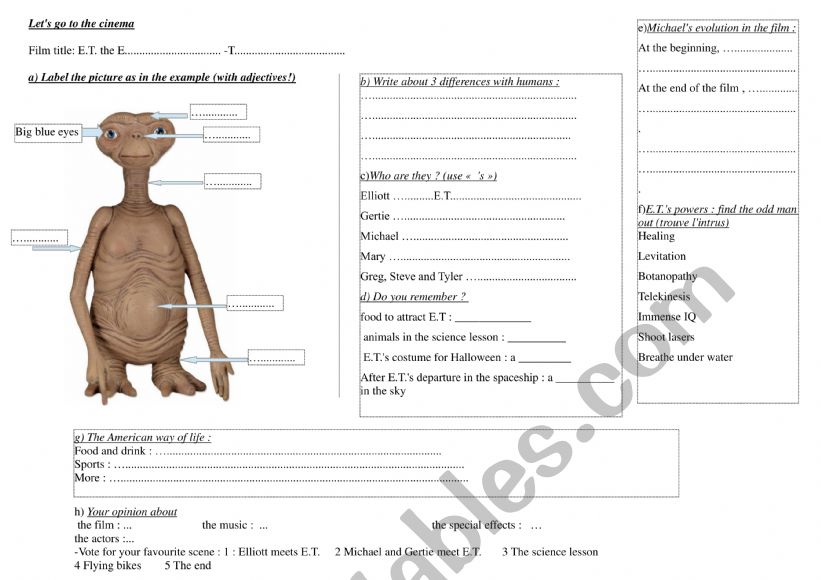 E.T.  Spielberg�s movie worksheet