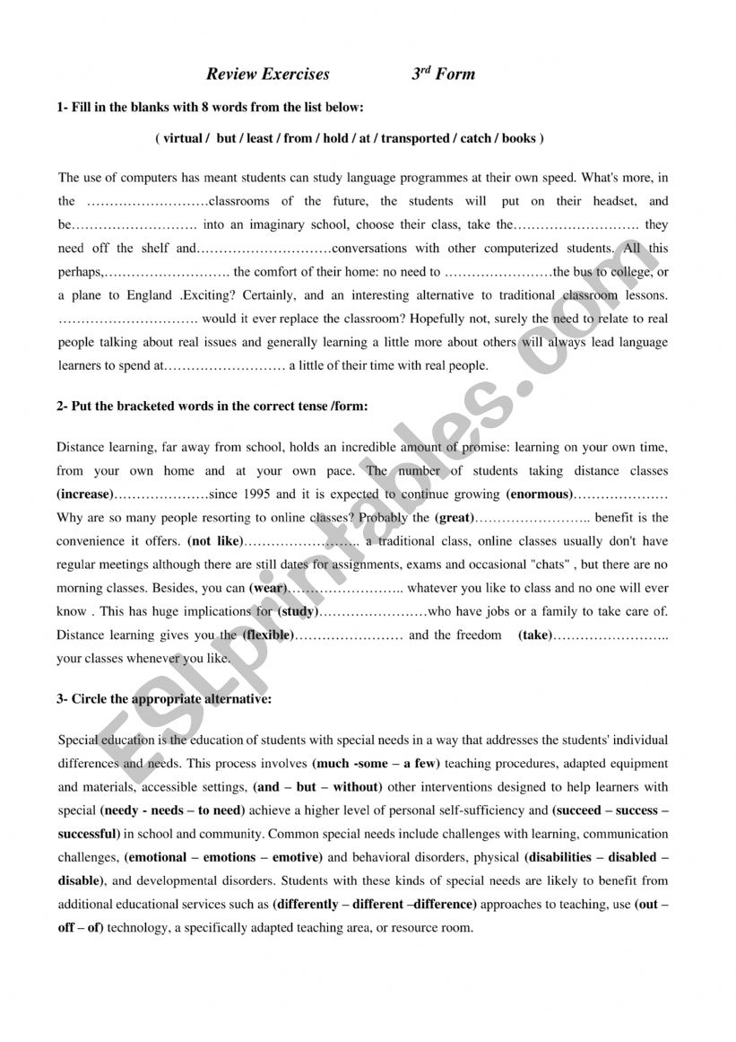 Review Exercises worksheet