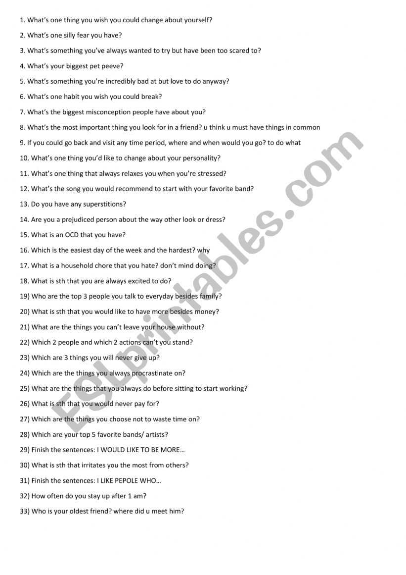 ORAL ACTIVITY  worksheet