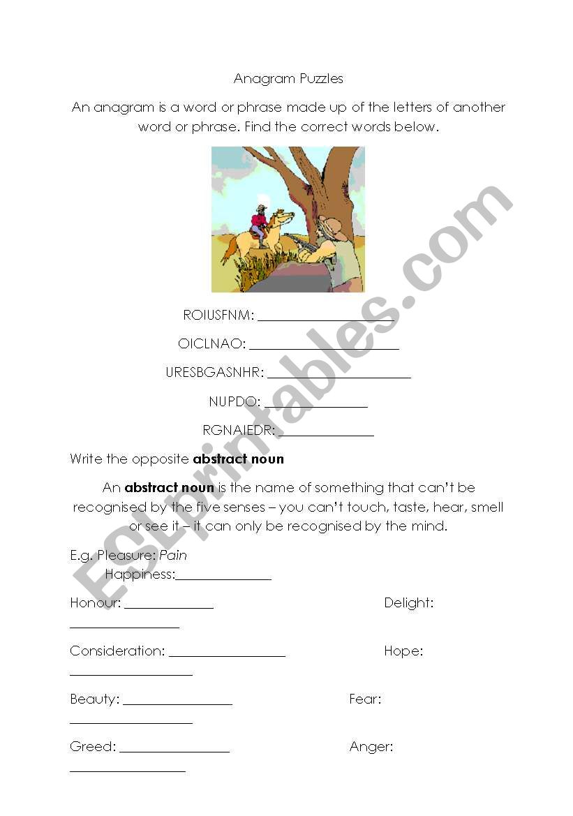 Anagram and noun activities worksheet