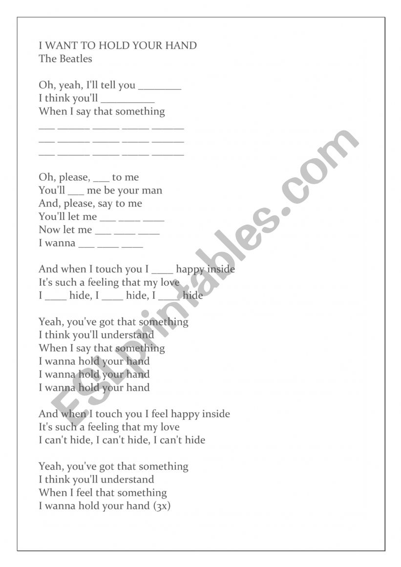 I wanna hold your hand worksheet