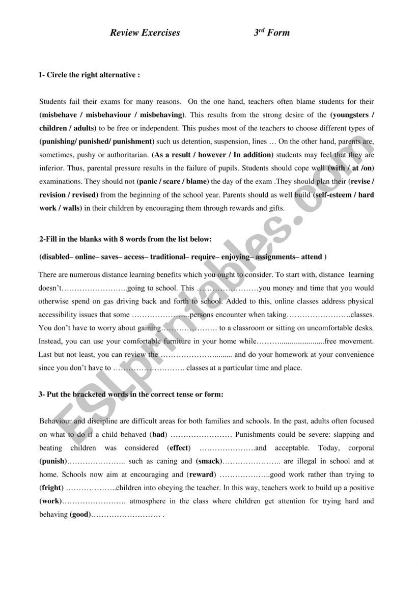 Review Exercises worksheet