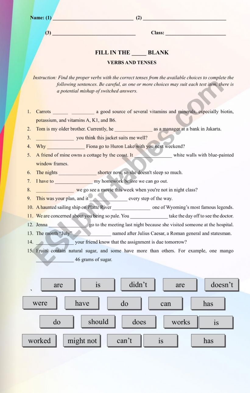 Fill in the Blanks - Verbs and Tenses