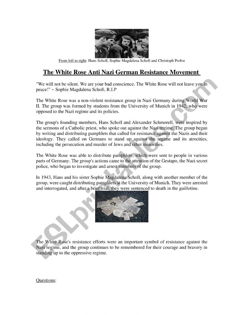 Holocaust Remembrance Day worksheet