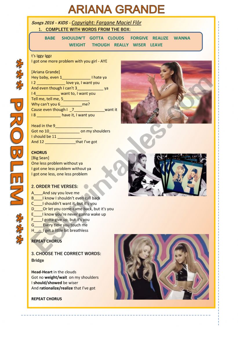 PROBLEM ARIANA GRANDE worksheet