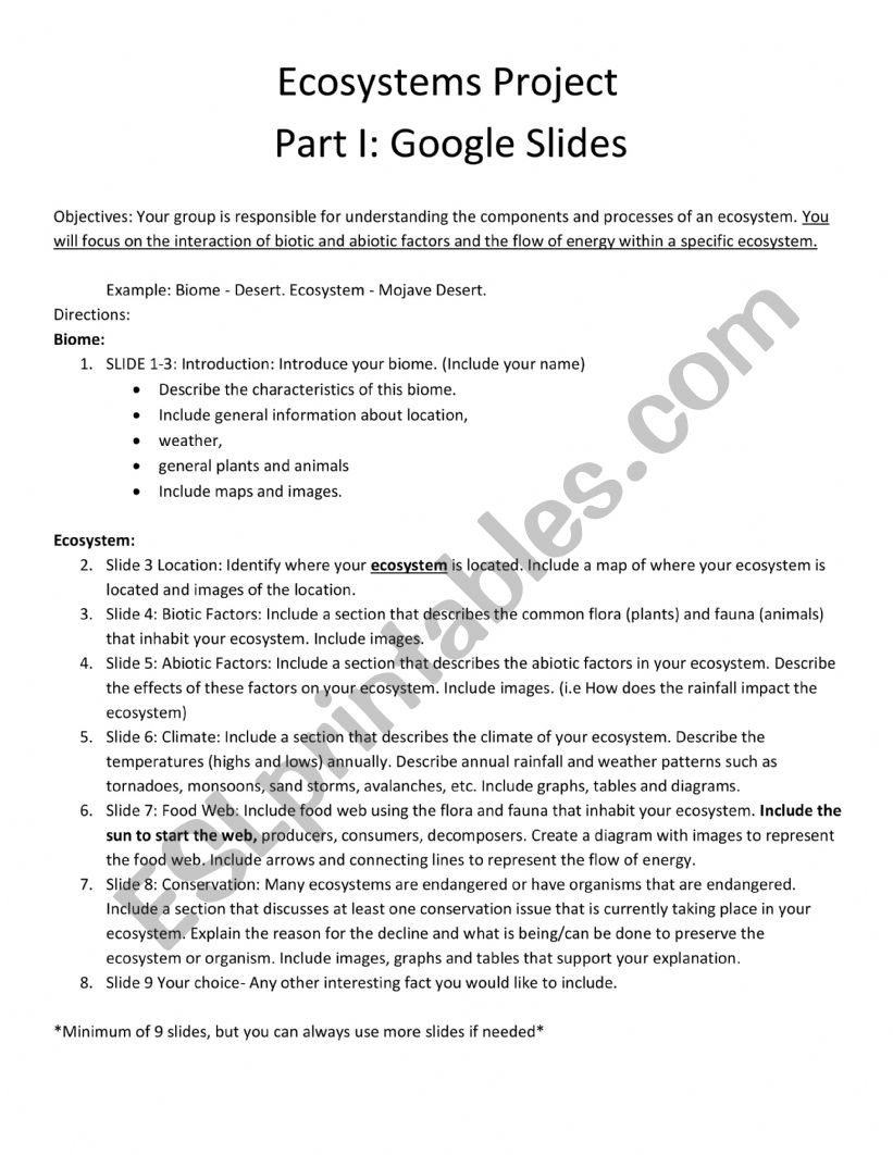 Ecosystems Project- Slide Directions 