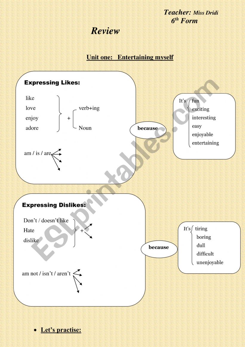 6th form revision worksheet