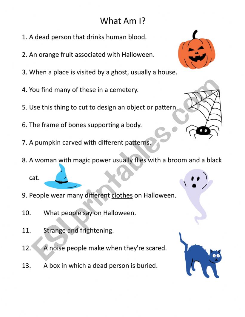 Halloween Vocab - What Am I? worksheet