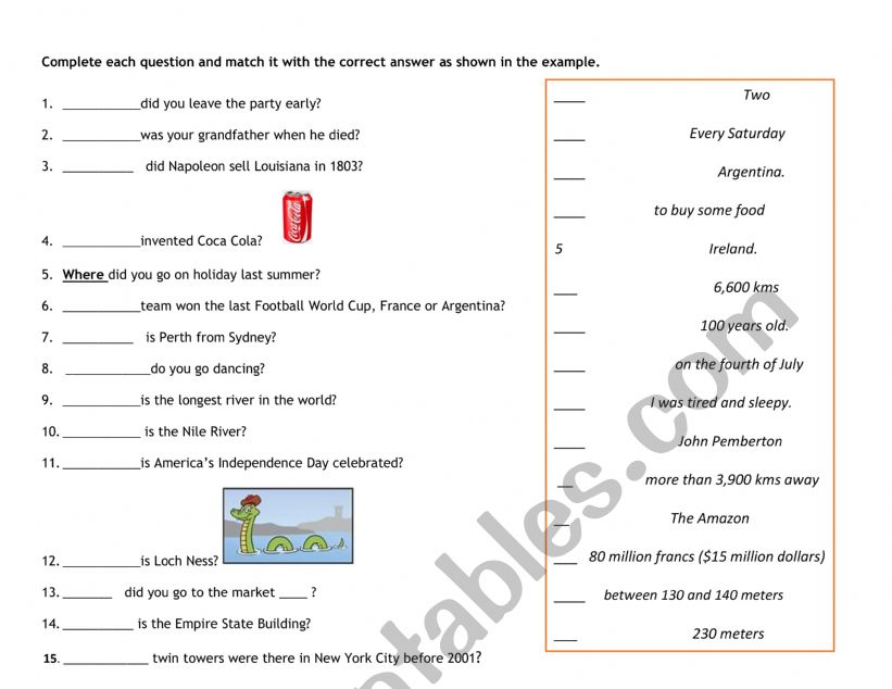 Wh questions worksheet