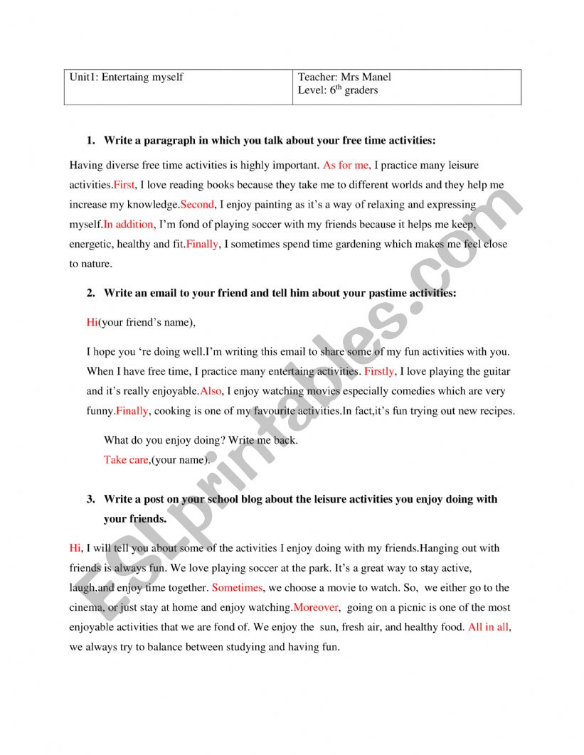 unit 1 6th form worksheet