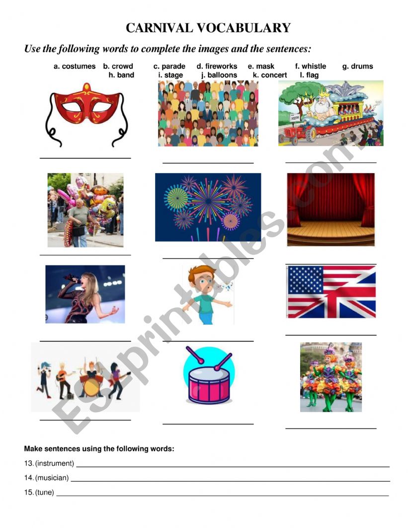 CARNIVAL VOCABULARY worksheet