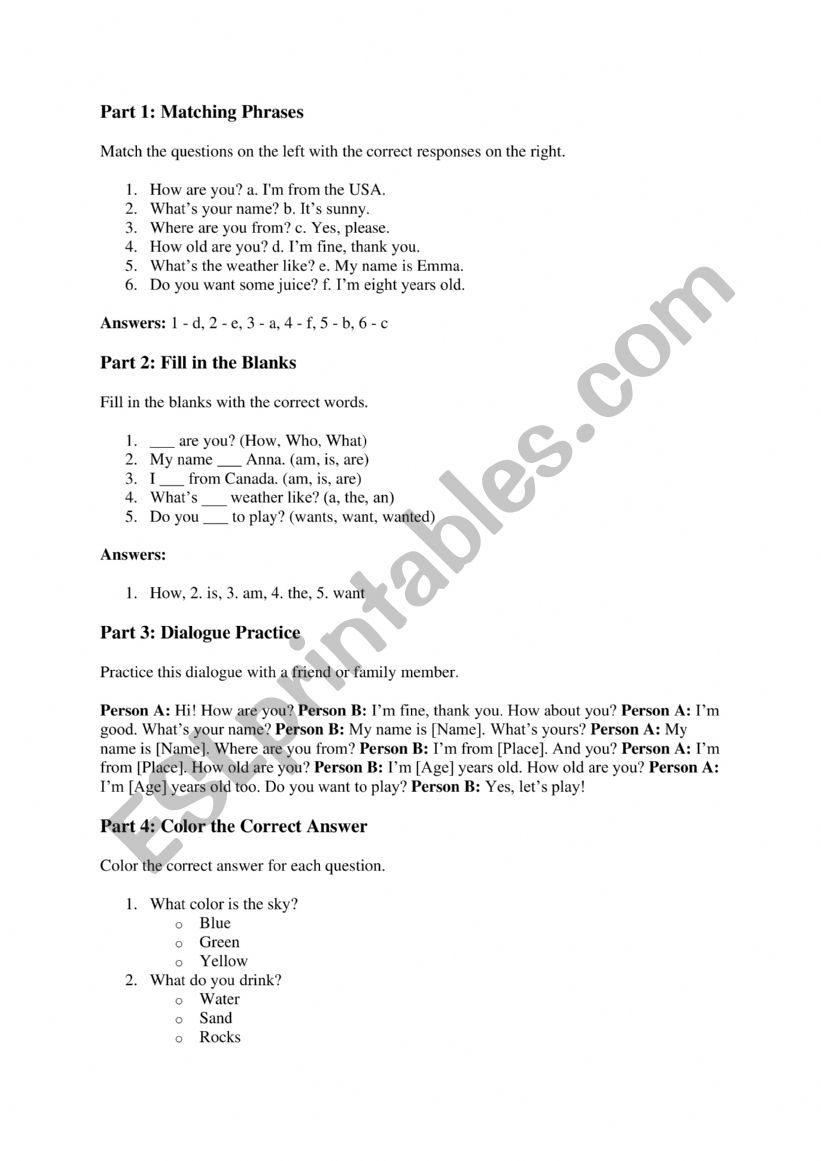 Basic English Prhases worksheet