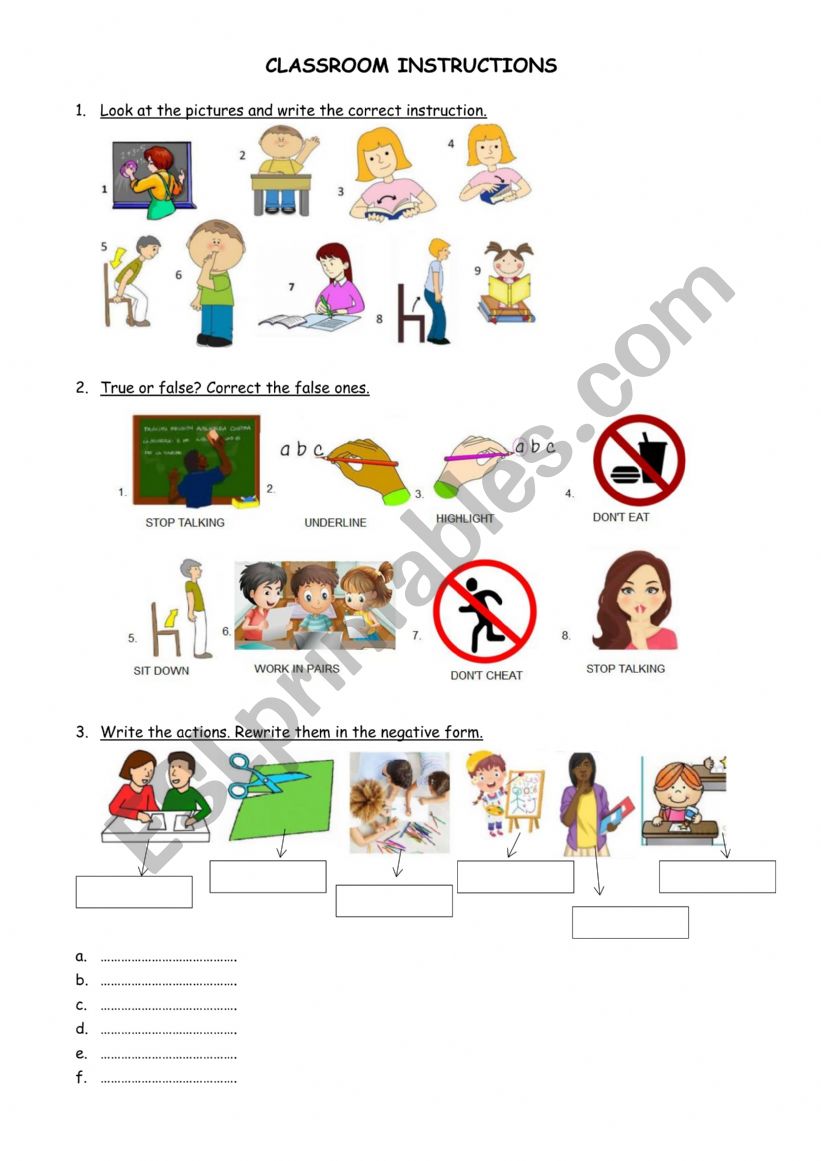 Classroom instructions  worksheet