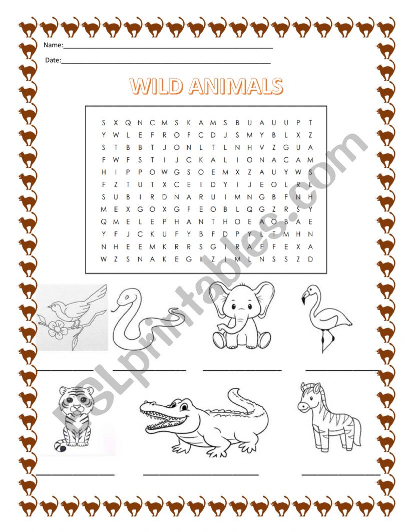  Wild animals- wordsearch worksheet