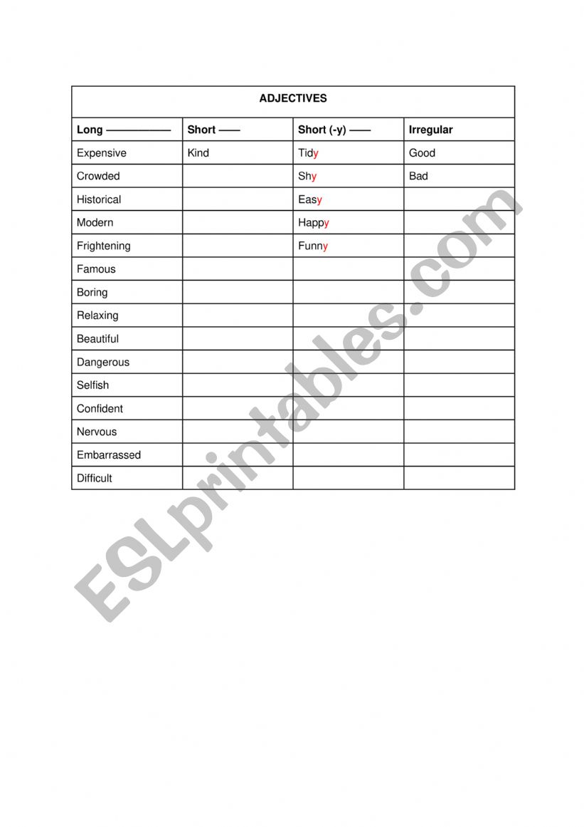 Adjectives worksheet