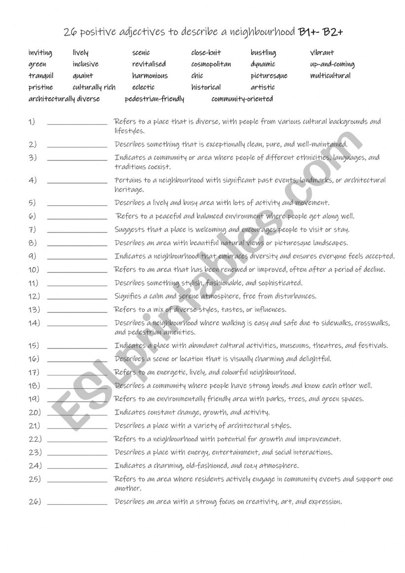 Negative adjectives to describe a neighbourhood B2-C1