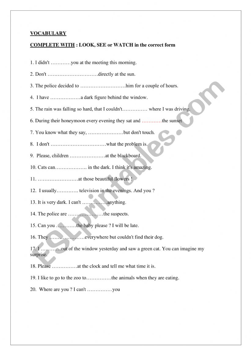 See ,watch or look?  worksheet