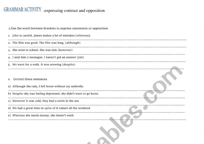 concession or opposition?  worksheet