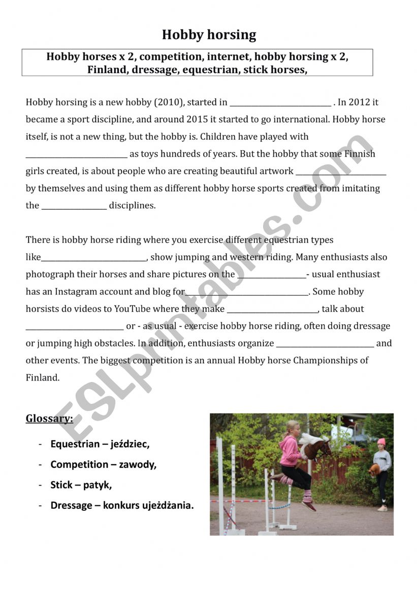 Hobby horsing worksheet