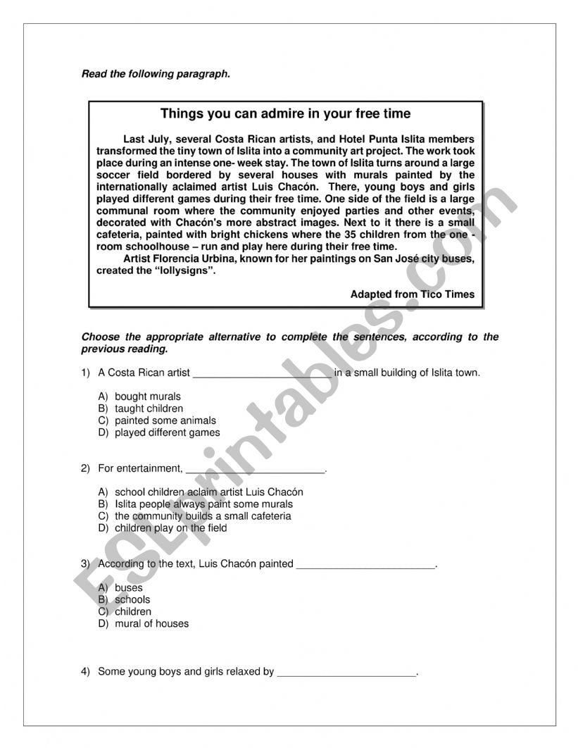 Reading comprehension   worksheet