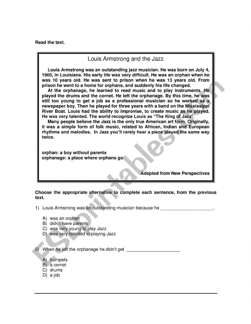 Reading Comprehension  worksheet