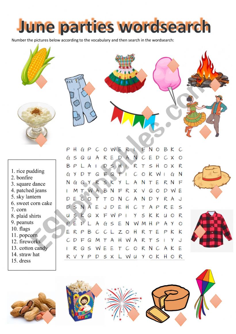 June party wordsearch worksheet