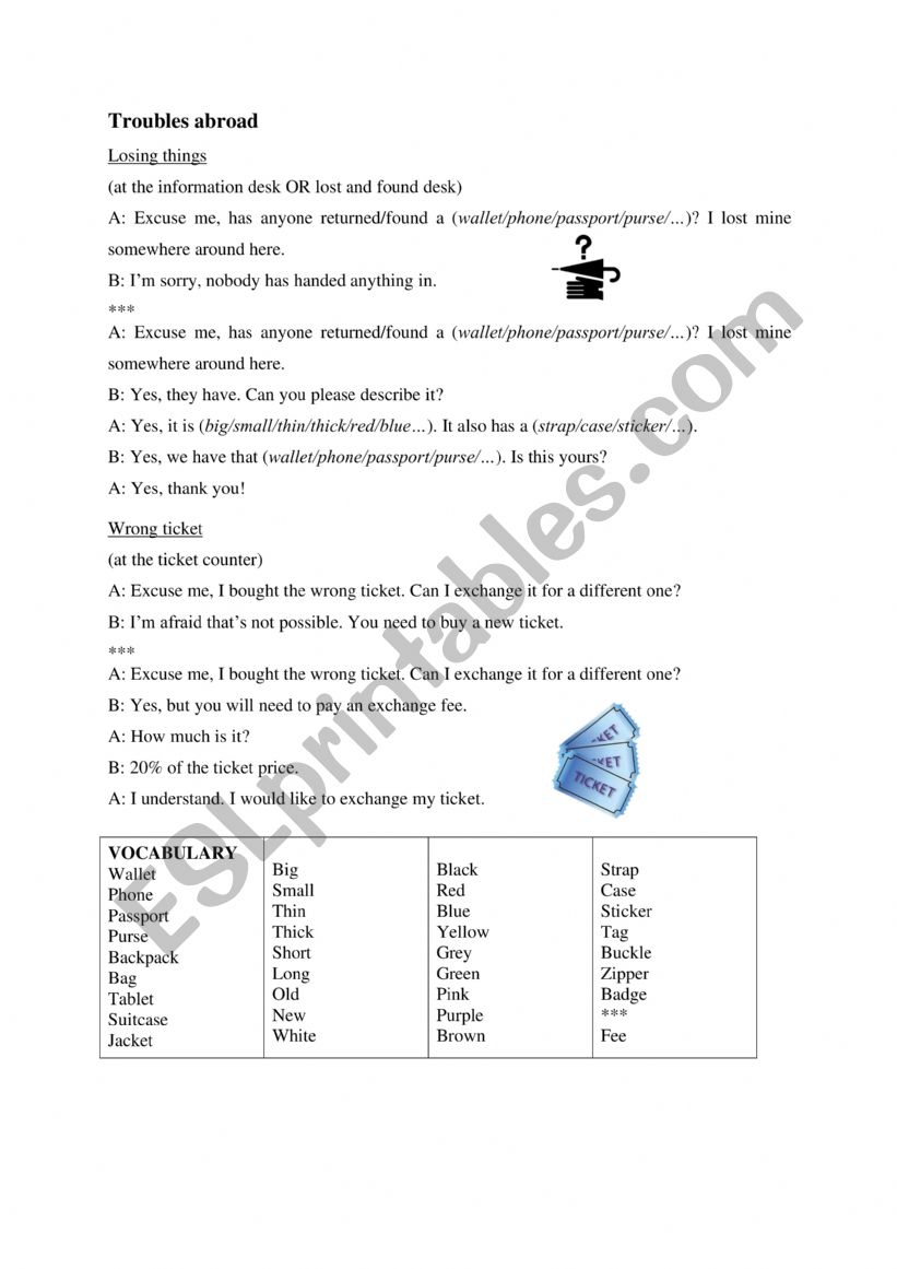 Troubles abroad worksheet
