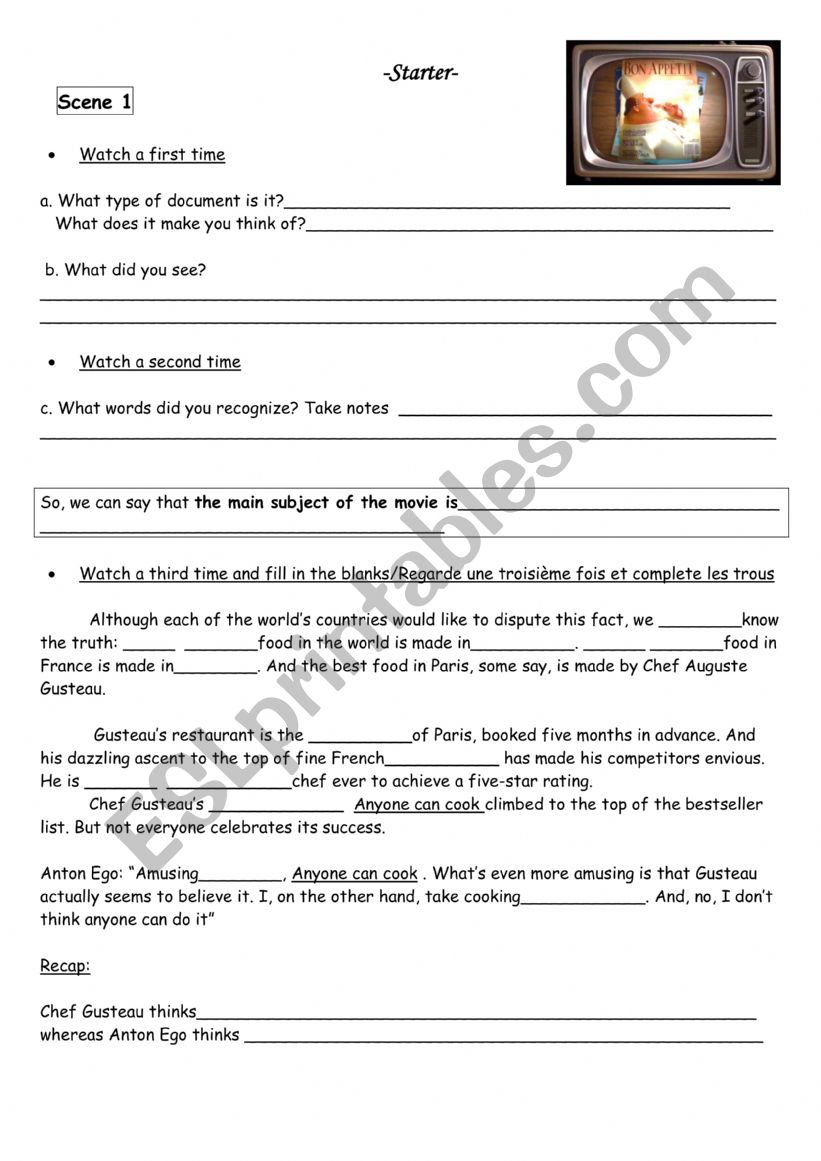 Ratatouille worksheet