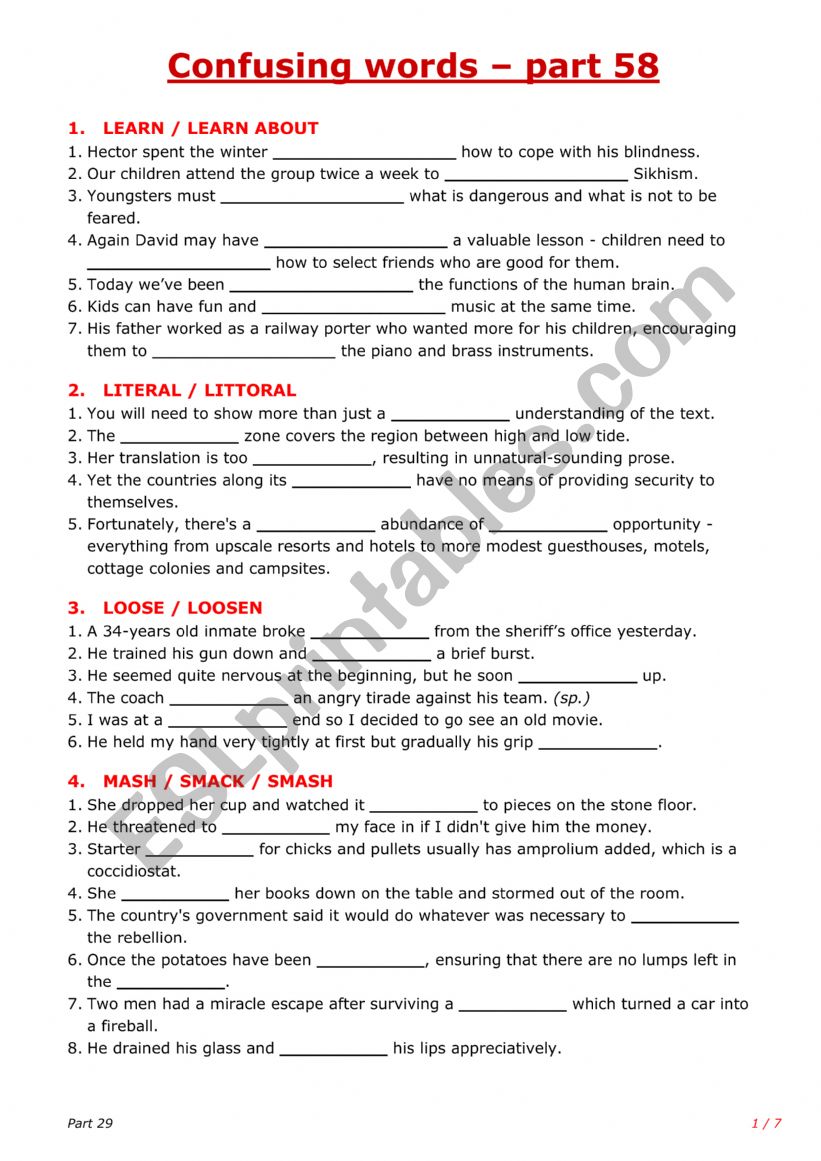 Confusing words - part 58 worksheet