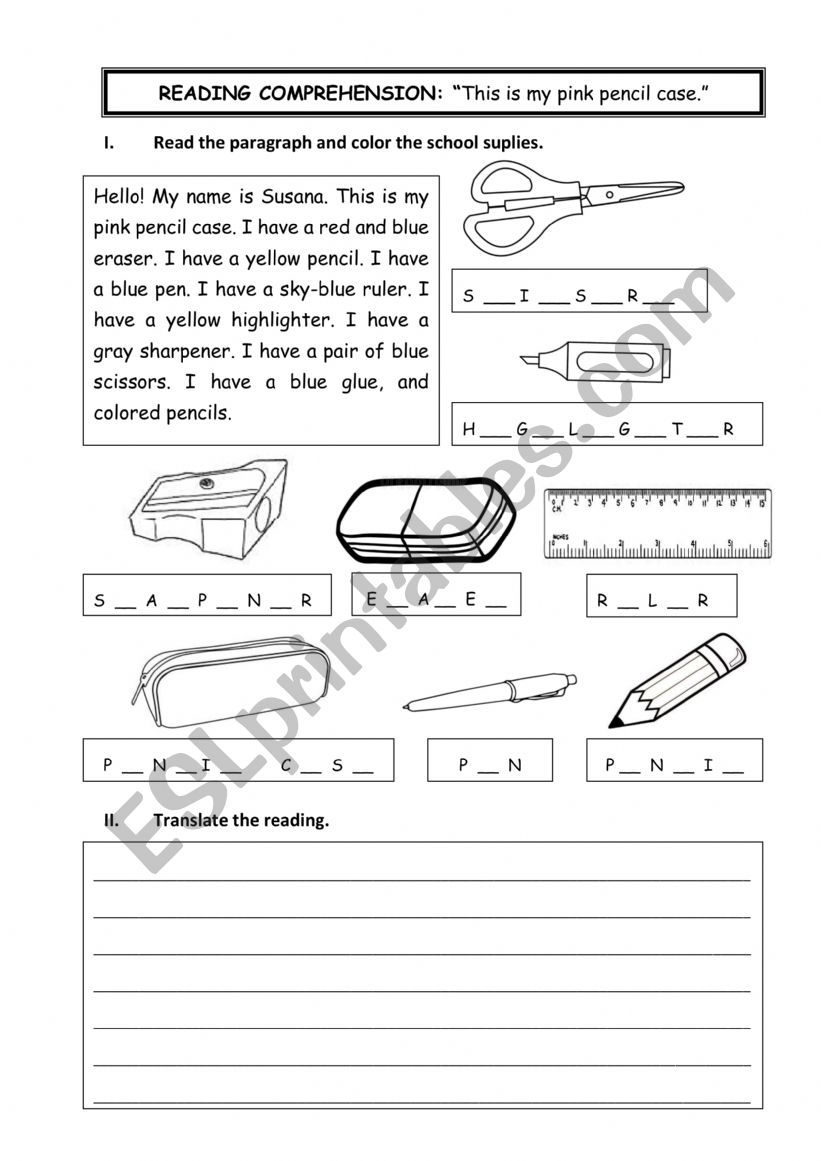 Classroom suplies  worksheet