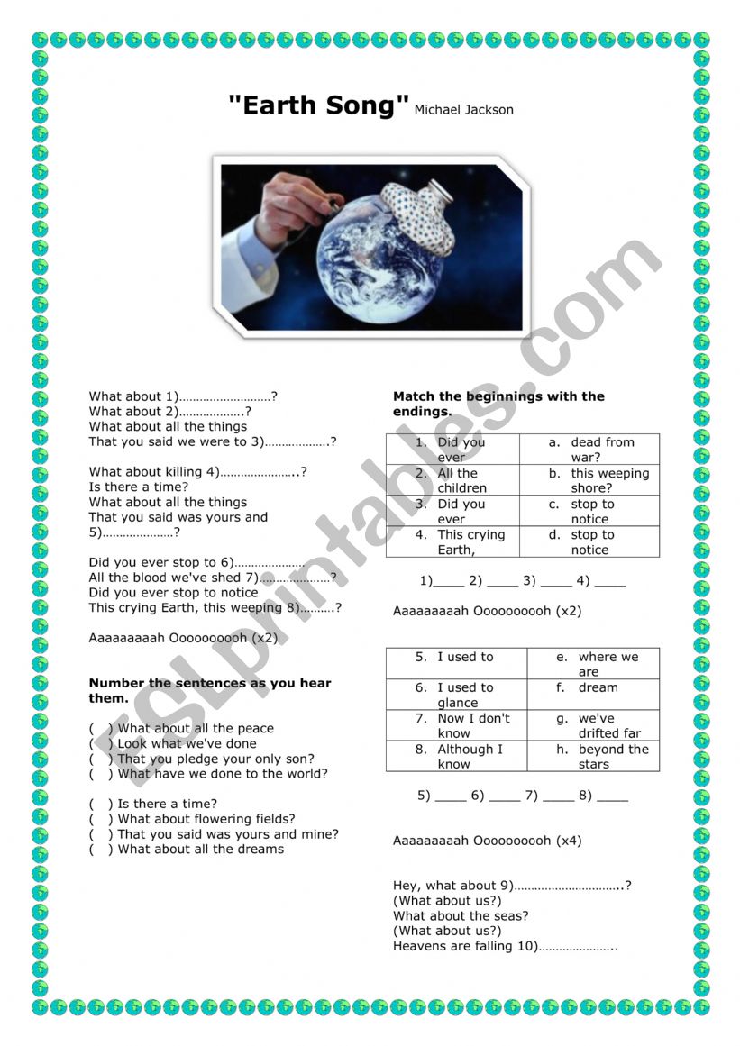 earth song worksheet