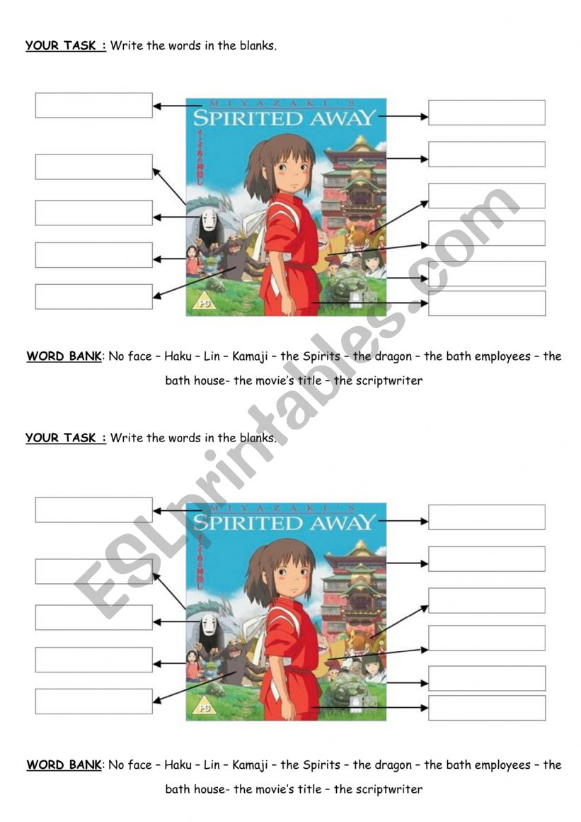 Spirited Away Miyazaki worksheet