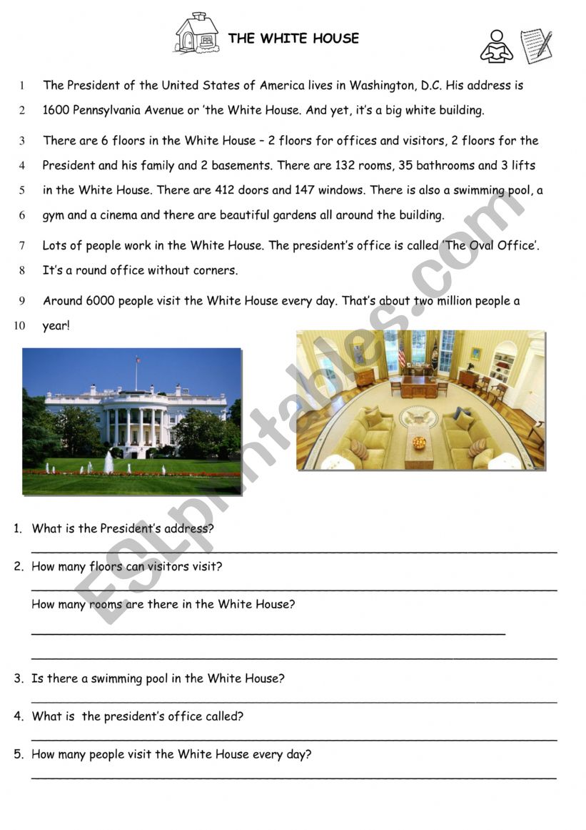 The White House for kids worksheet