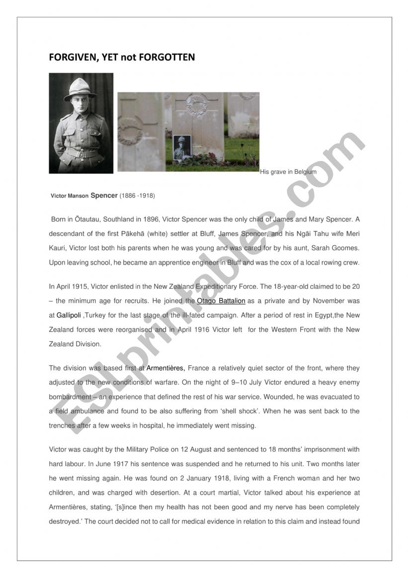 Forgiven yet not forgotten: Victor Spencer�s execution during WW1