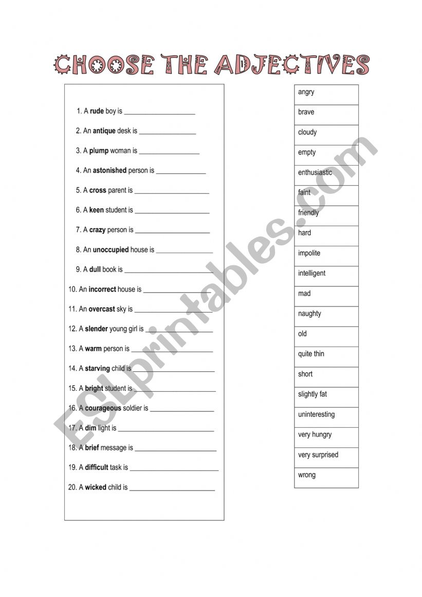 Synonyms worksheet