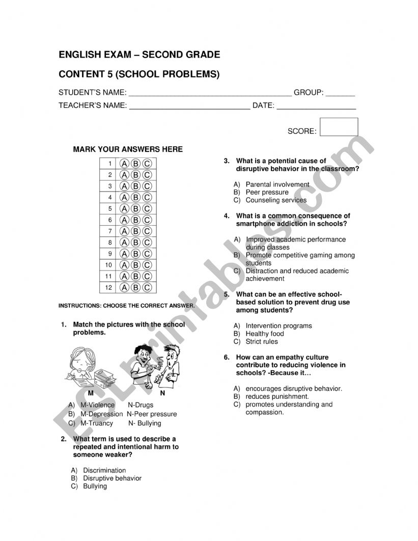 english test worksheet