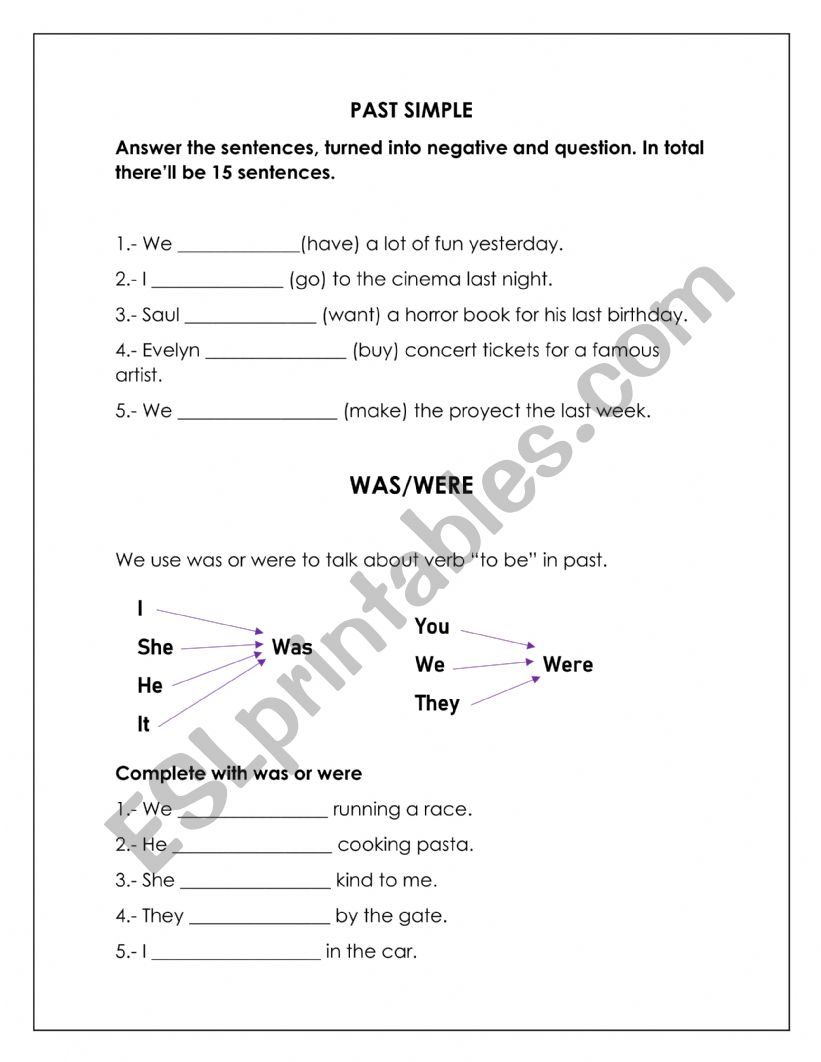 Was and were worksheet