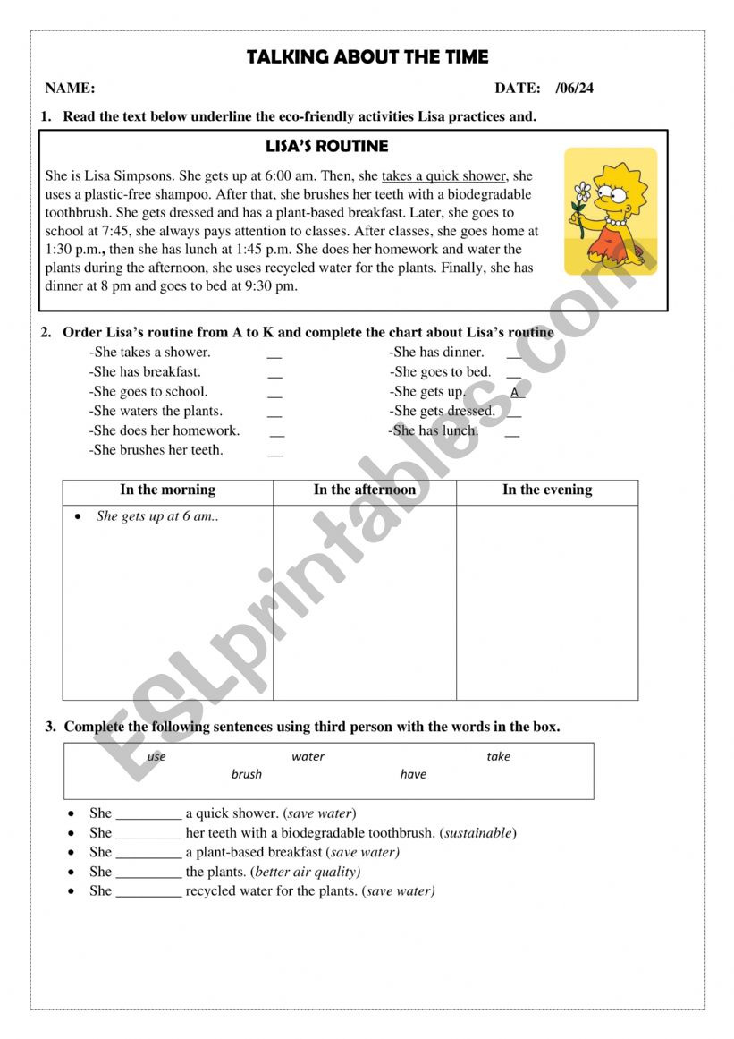 LISA�S DAILY ROUTIN worksheet