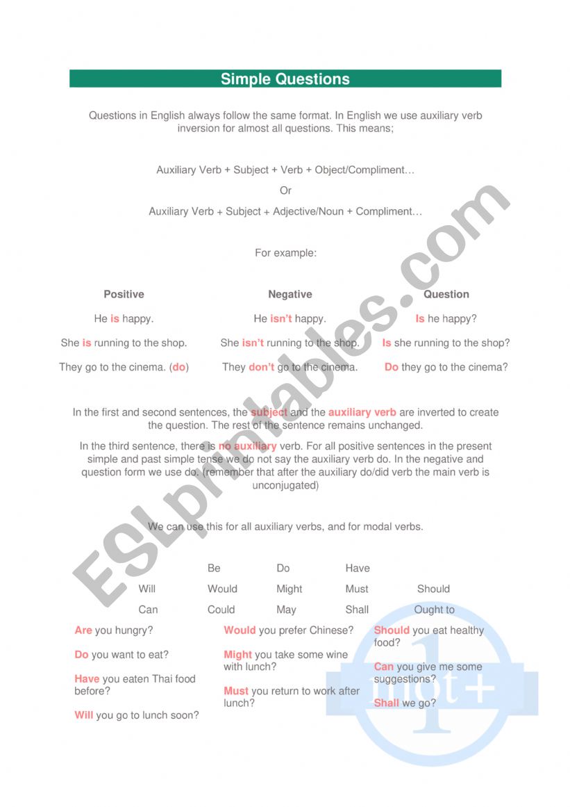 Simple Questions worksheet