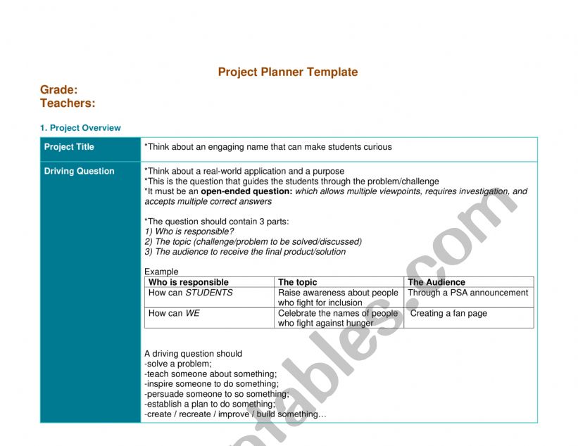 Project Planner worksheet