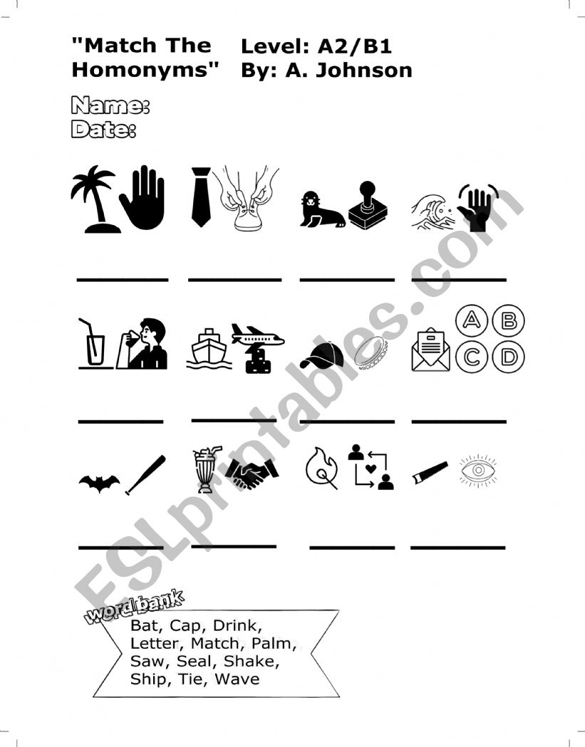 Match The Homonyms worksheet worksheet