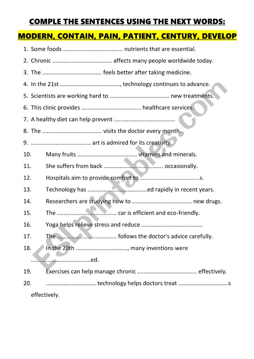 COMPLETE THE SENTENCES worksheet