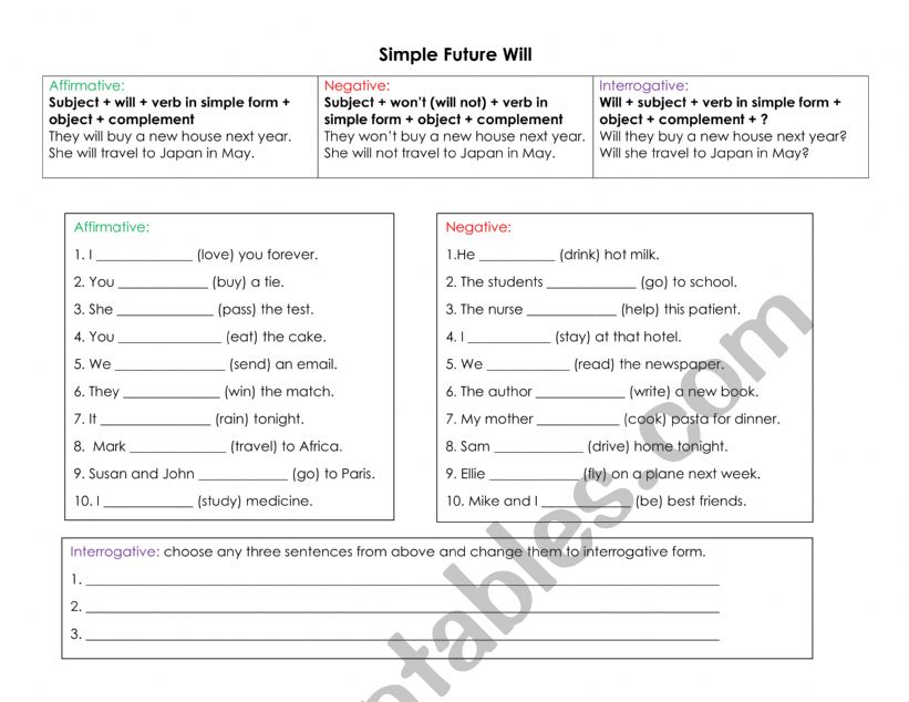 Simple Future Will worksheet