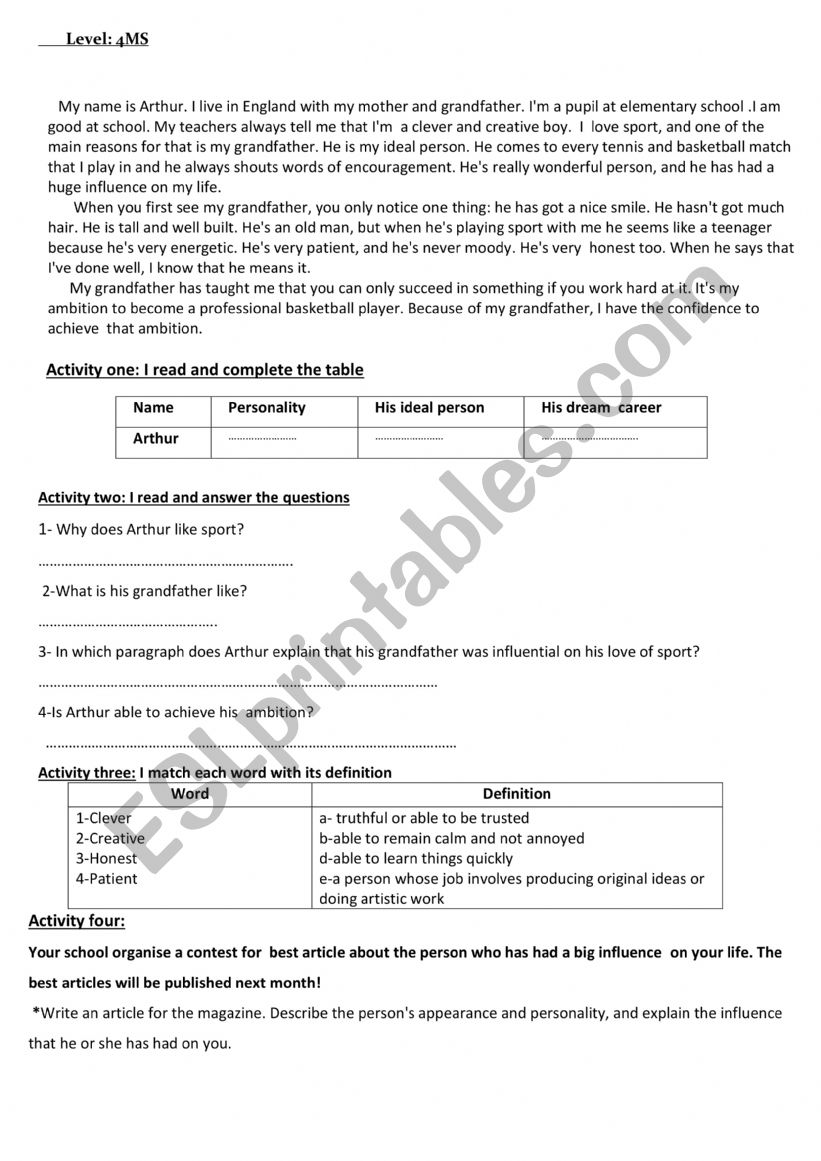 Personality and Dream career  worksheet