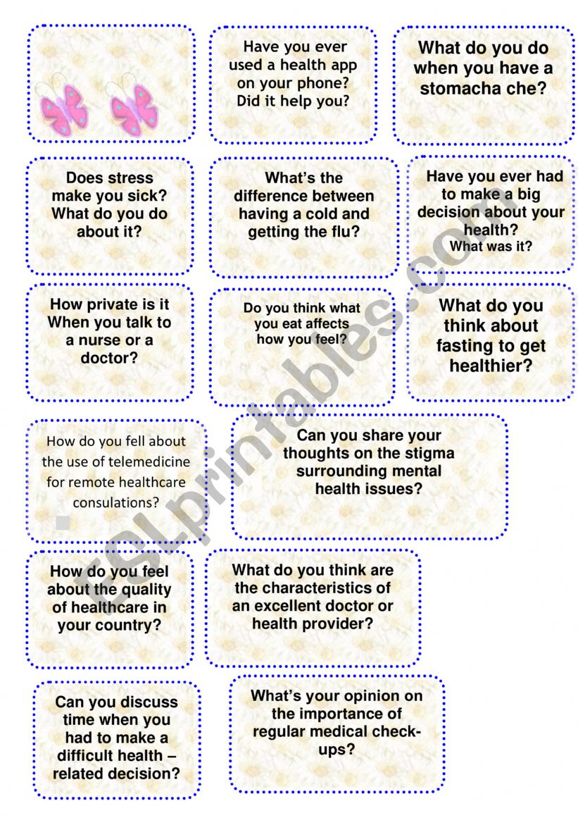 Advance speaking cards worksheet