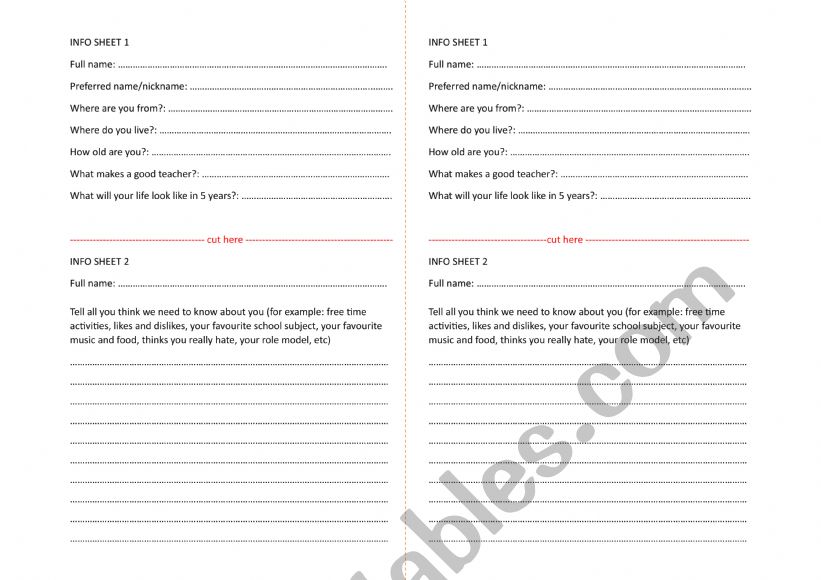 Getting to know your students worksheet