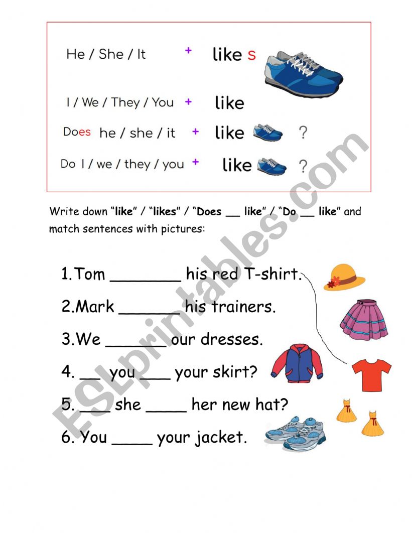 Do or Does, Like or Likes worksheet