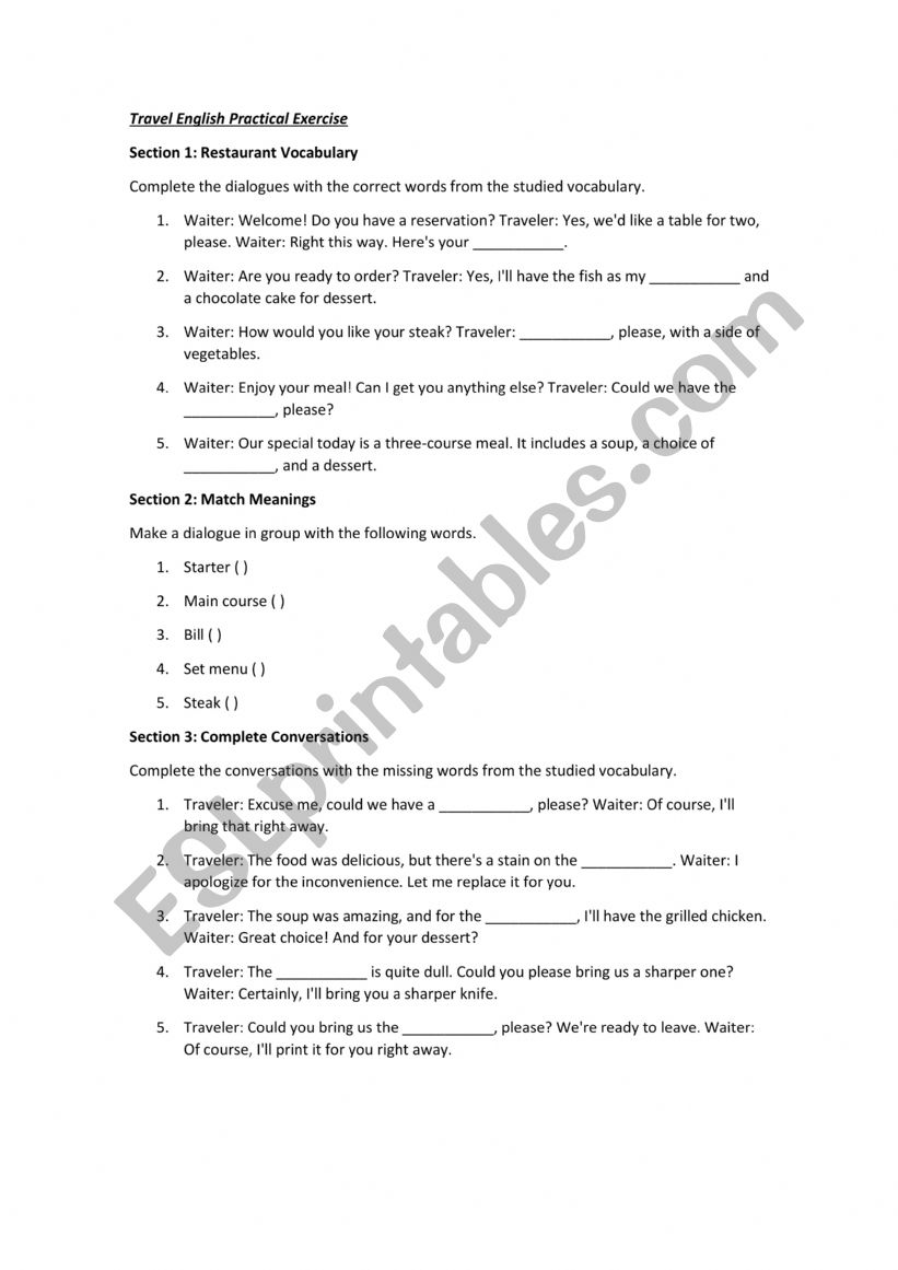 Travel English  worksheet